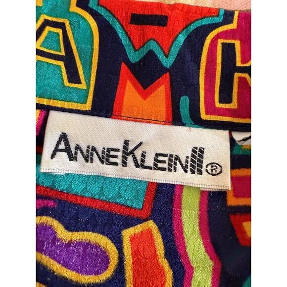 Vtg 80s Art to wear Ann Klein II 8 100% Silk Button-Up Shirt Abstract Retro - Picture 7 of 12
